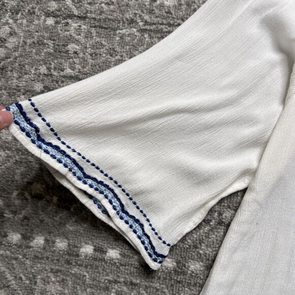 Hannah Plus Embroidered Peasant Blouse Top Womens 1X White Blue Beachy Boho - Picture 3 of 9
